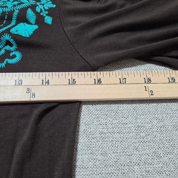Ad Hoc Brown Mini Dress Turquoise Embroidered Cotton Knit Bohemian Women's S - Picture 7 of 9